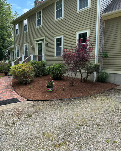 Fresh mulch bed by the front entry